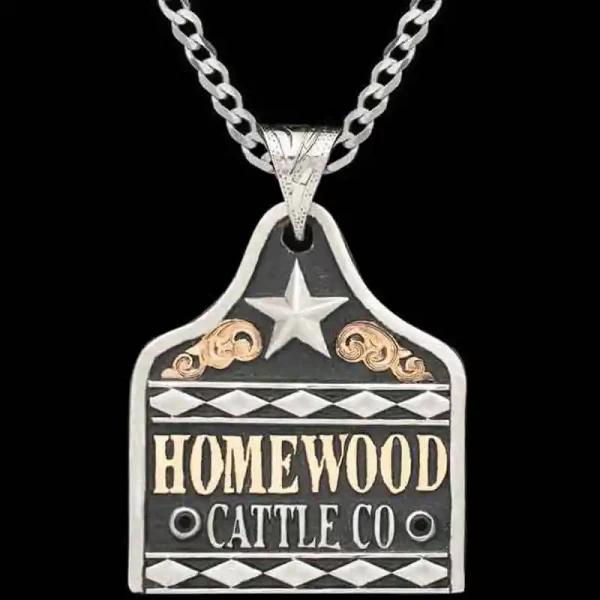 Elevate your style with our Angus Cow Tag Necklace. Featuring Jeweler's Bronze letters and delicate scrollwork, black enamel and two dazzling Cubic Zirconias. Pair it with a special discount sterling silver chain!